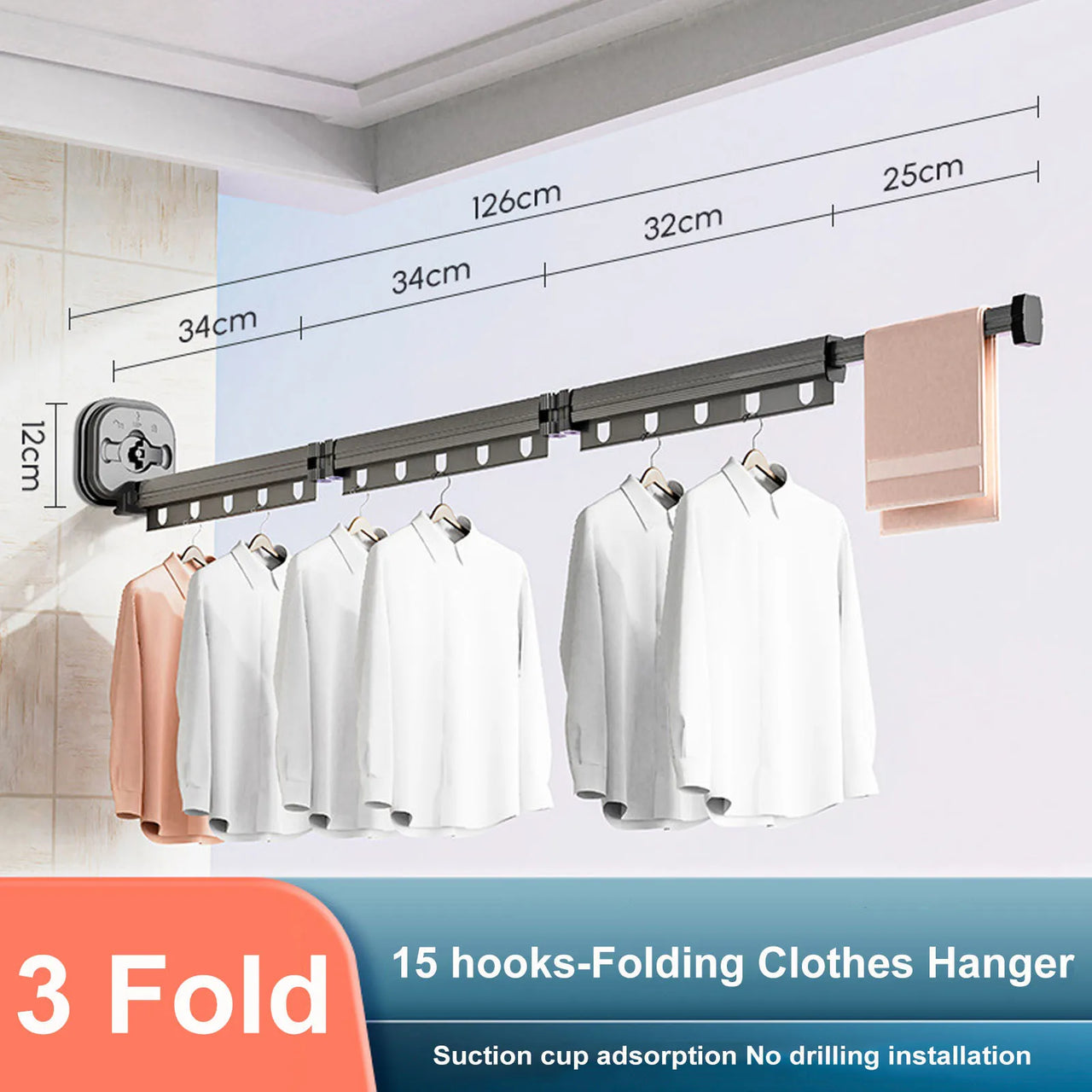 No Punching Wall Mounted Clothes Hanger Retractable.