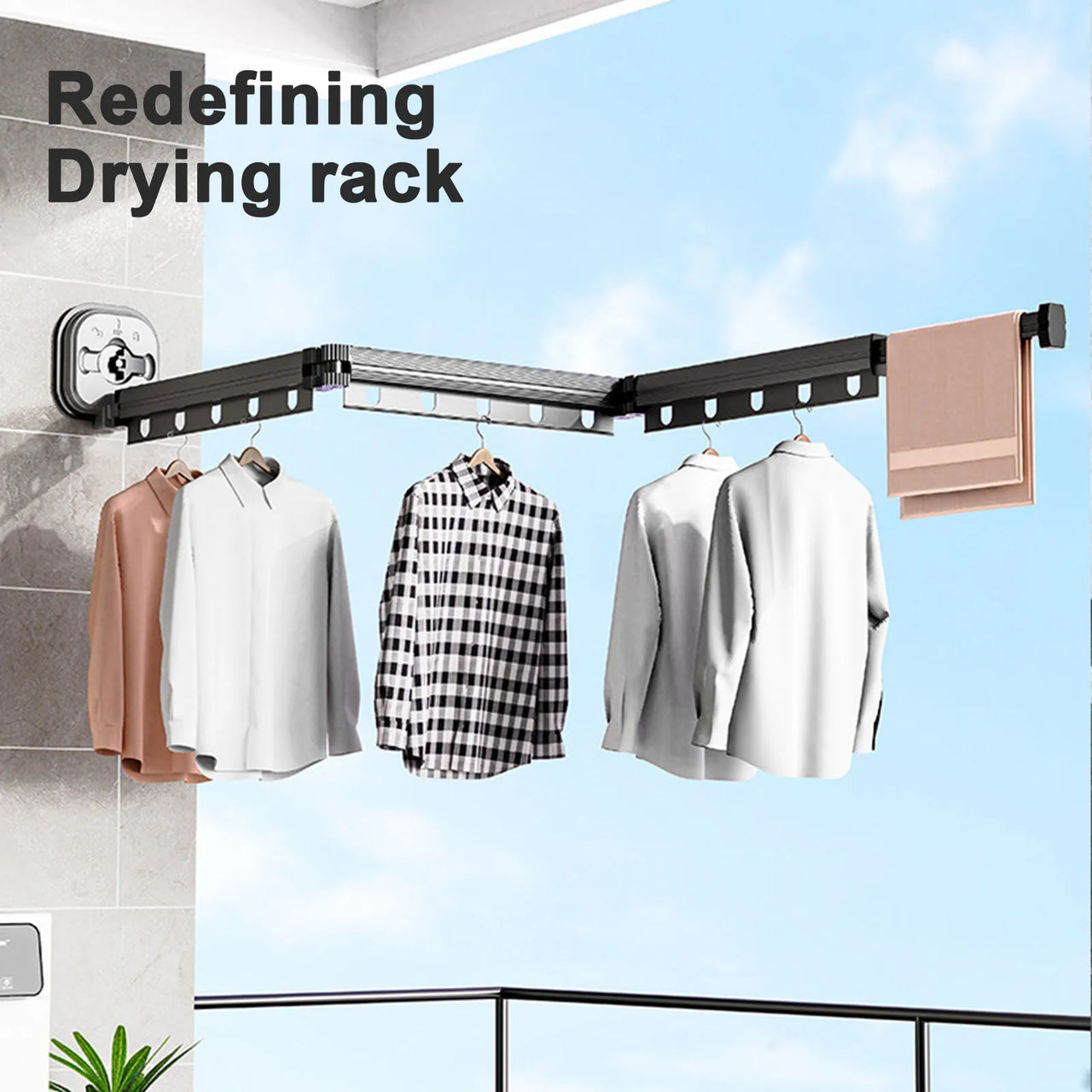 No Punching Wall Mounted Clothes Hanger Retractable.