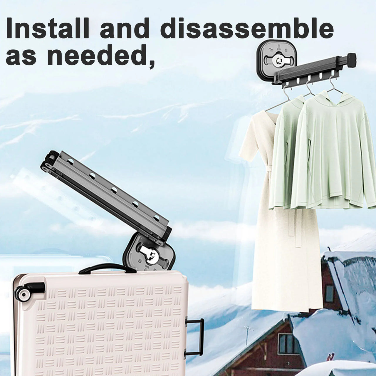 No Punching Wall Mounted Clothes Hanger Retractable.