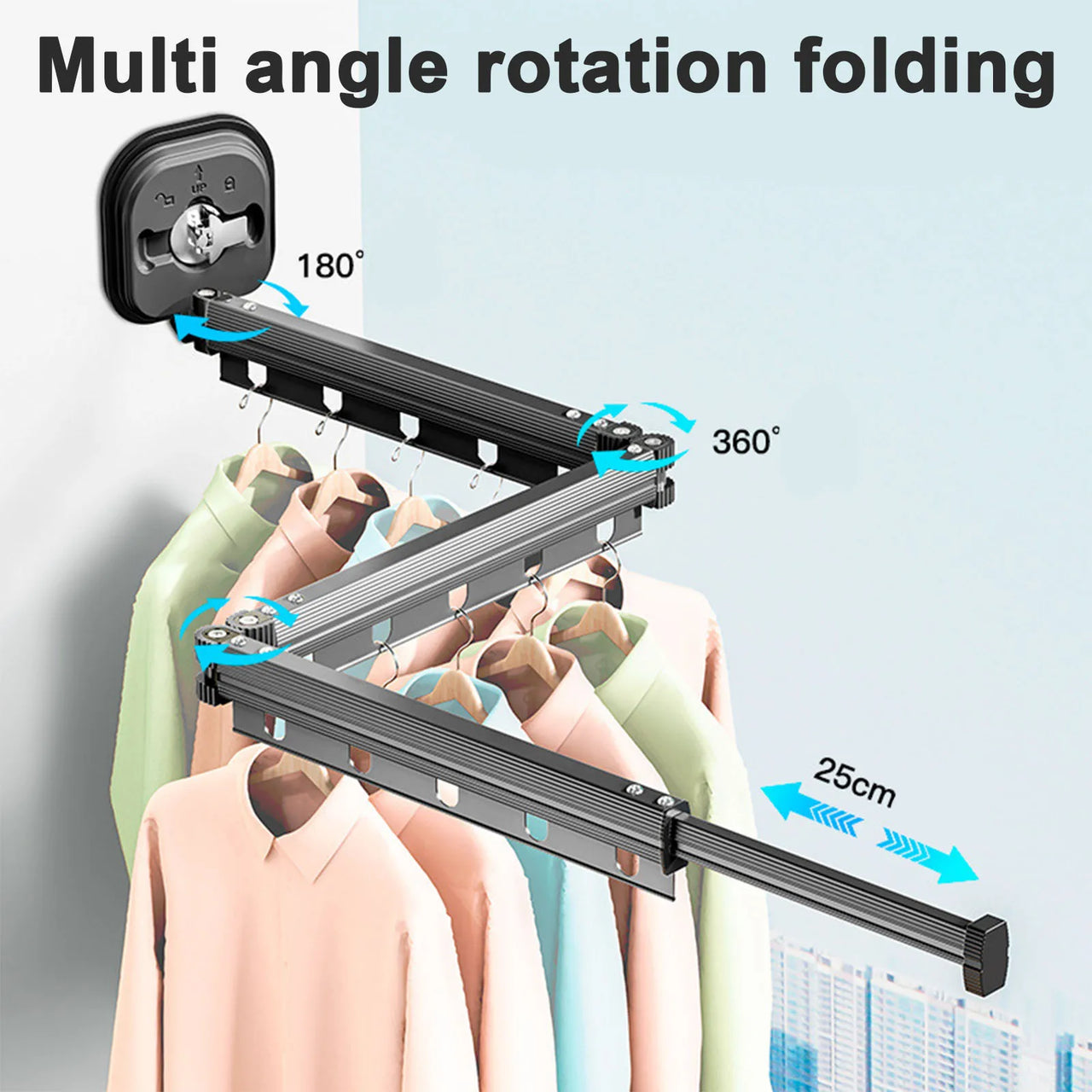 No Punching Wall Mounted Clothes Hanger Retractable.